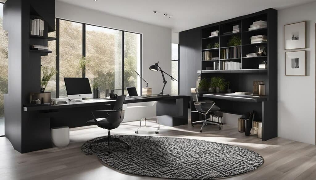 black and white home office