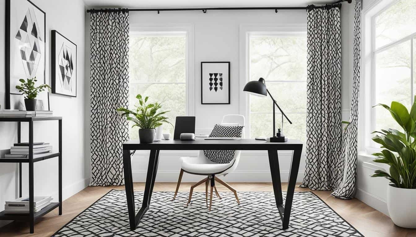 black white home office